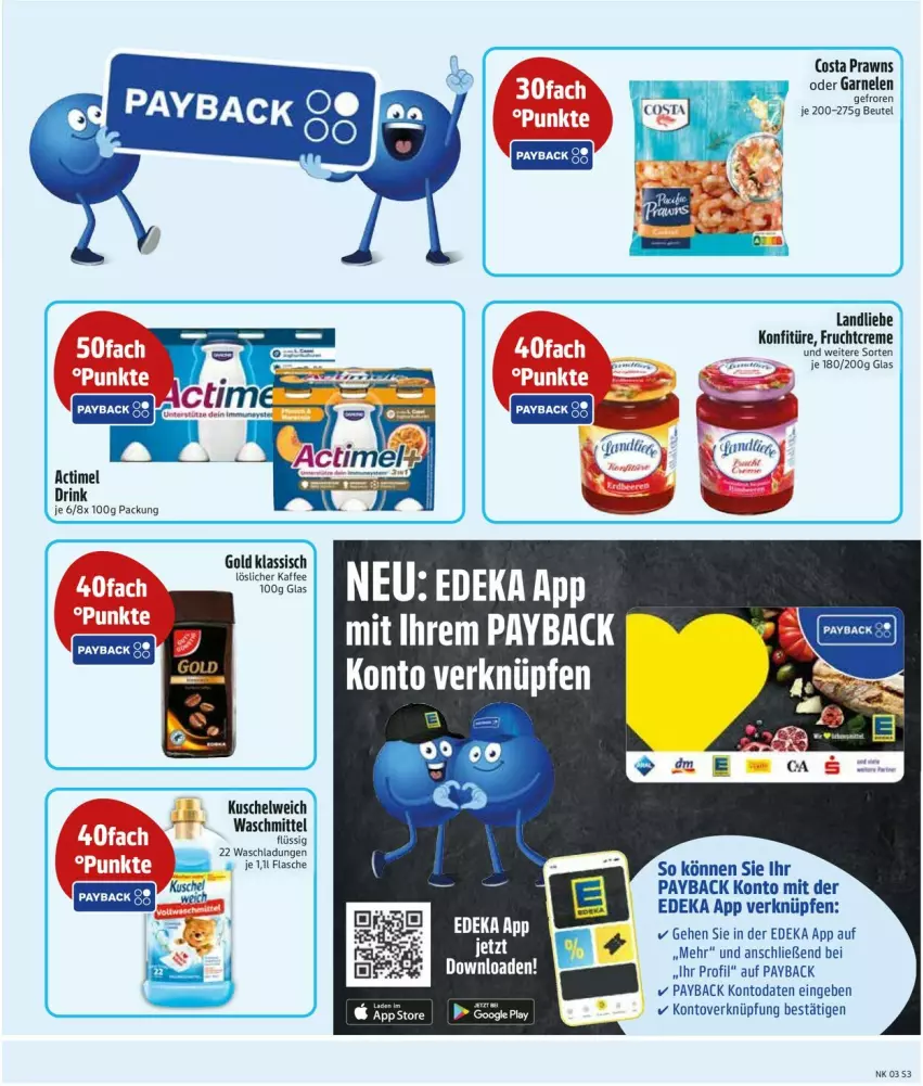 Aktueller Prospekt Edeka - Prospekte - von 13.01 bis 18.01.2025 - strona 5 - produkty: actimel, actimel drink, creme, deka, drink, flasche, frucht, garnelen, kaffee, konfitüre, Kuschelweich, landliebe, löslicher kaffee, payback, prawns, Ti, waschmittel