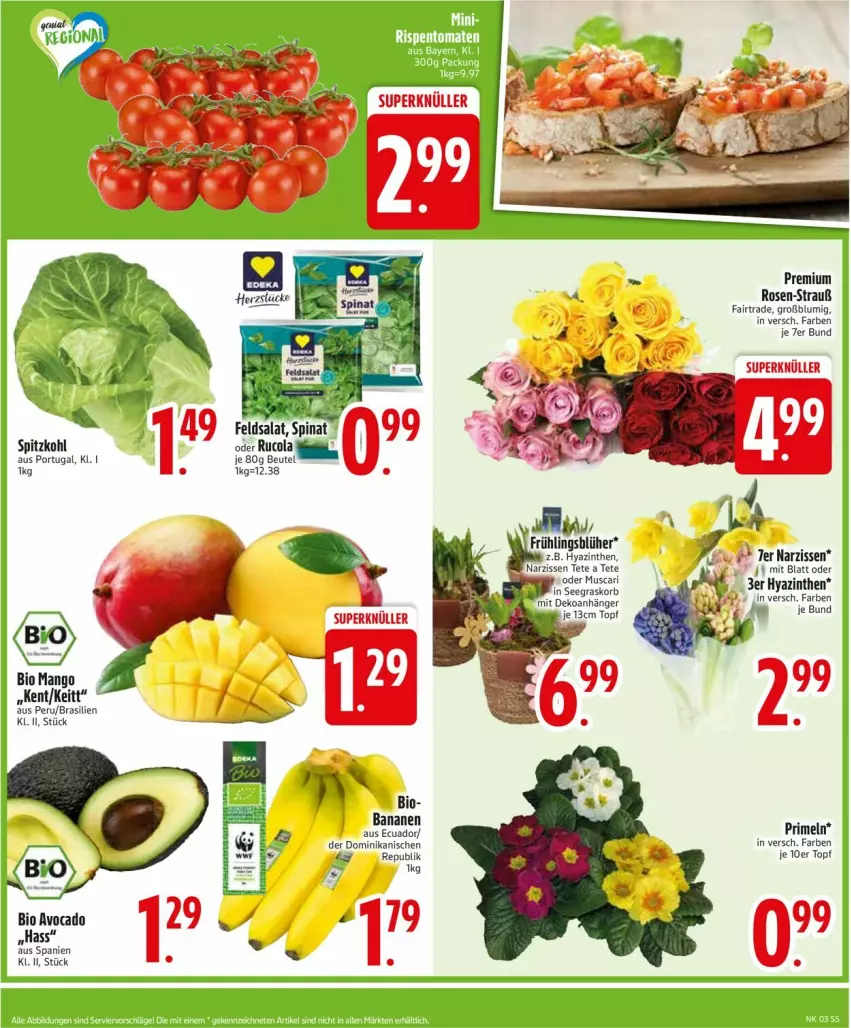 Aktueller Prospekt Edeka - Prospekte - von 13.01 bis 18.01.2025 - strona 7 - produkty: Anhänger, avocado, banane, bananen, bio, cola, mango, Narzissen, Primeln, rosen, rucola, topf