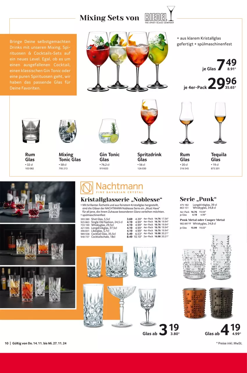 Aktueller Prospekt Selgros - Kerzen, Glas & Co. - von 14.11 bis 27.11.2024 - strona 10 - produkty: cocktail, cocktails, drink, eis, gin, Gläser, LG, likör, nachtmann, reis, rum, Schal, Schale, spülmaschinen, tequila, Ti, tonic, whisky, Whiskyglas