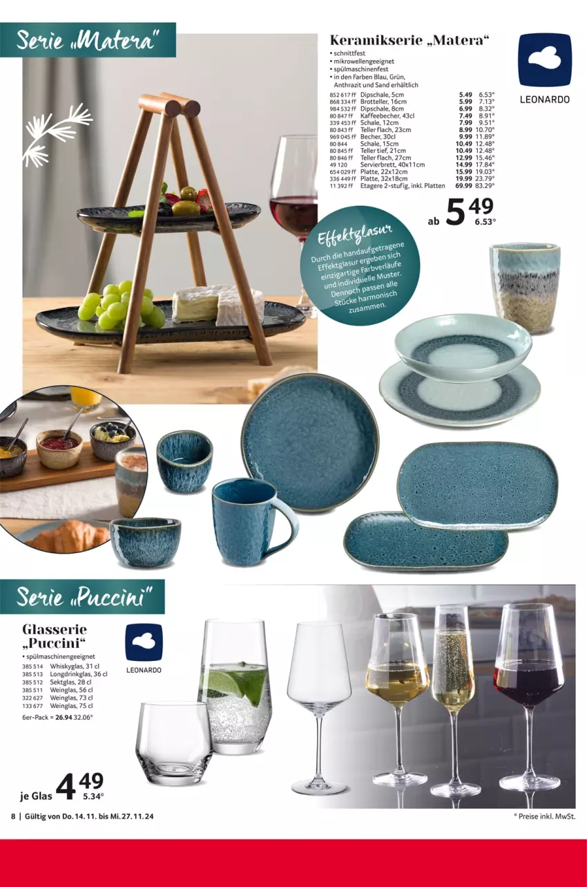 Aktueller Prospekt Selgros - Kerzen, Glas & Co. - von 14.11 bis 27.11.2024 - strona 8 - produkty: Becher, brot, cin, dip, Dipschale, drink, eis, elle, Etagere, kaffee, kaffeebecher, latte, leonardo, mikrowelle, reis, Schal, Schale, sekt, spülmaschinen, teller, Ti, wein, whisky, Whiskyglas