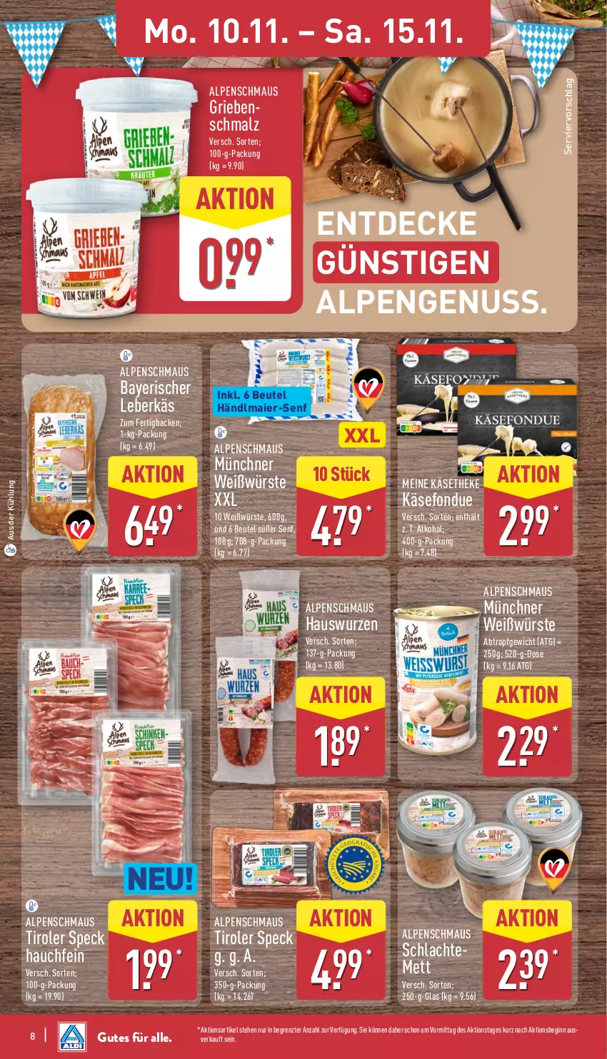 Aktueller Prospekt Aldi Nord - Von Montag - von 10.11 bis 15.11.2025 - strona 12 - produkty: alkohol, beutel, decke, Fondue, gin, händlmaier, Hauswurz, Käse, käsetheke, leberkäs, malz, Maus, Mett, nuss, Schmalz, senf, Speck, Ti, ZTE