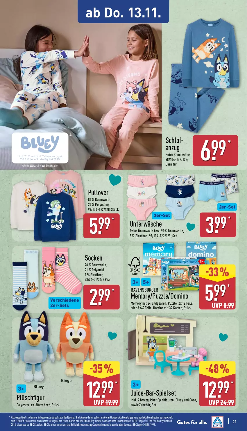 Aktueller Prospekt Aldi Nord - Von Montag - von 10.11 bis 15.11.2025 - strona 25 - produkty: Anzug, asti, Bau, baumwolle, burger, garnitur, gin, Plüsch, Pullover, Puzzle, ravensburger, reine baumwolle, socken, Ti, Unterwäsche, wolle, ZTE