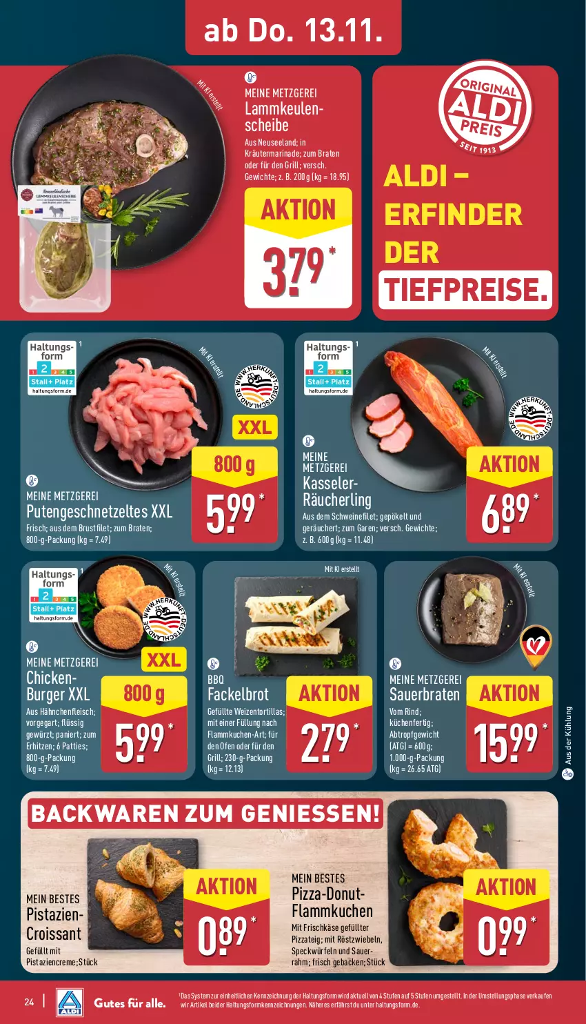 Aktueller Prospekt Aldi Nord - Von Montag - von 10.11 bis 15.11.2025 - strona 28 - produkty: aldi, auer, backwaren, bio, braten, brot, brustfilet, burger, creme, Croissant, Donut, eis, Elan, filet, flammkuchen, fleisch, frischkäse, geback, geschnetzeltes, gewürz, grill, Hähnchenfleisch, Käse, kasseler, kräuter, küche, Küchen, kuchen, lamm, lammkeule, marinade, mit pistazien, mit röstzwiebeln, Ofen, pistazien, pizza, Pizzateig, pute, Putengeschnetzeltes, Räucherling, reis, rind, röstzwiebeln, schwein, schweine, schweinefilet, Speck, Ti, tiefpreis, tortilla, tortillas, wein, weine, würfel, Zelt, zwiebel, zwiebeln