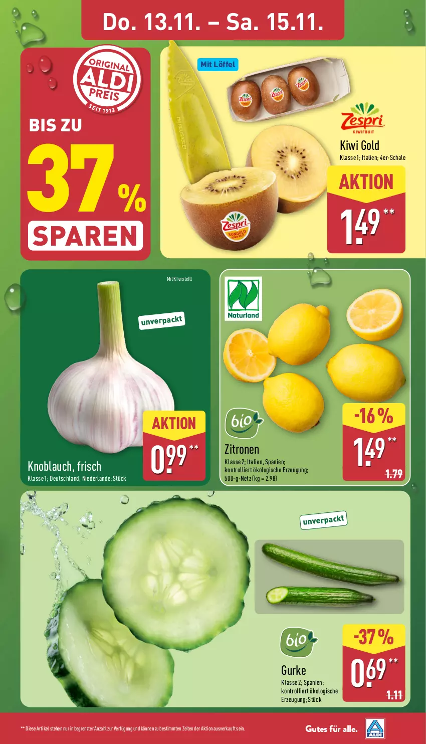 Aktueller Prospekt Aldi Nord - Von Montag - von 10.11 bis 15.11.2025 - strona 3 - produkty: gurke, kiwi, Kiwi Gold, knoblauch, Löffel, Schal, Schale, Ti, trolli, zitrone, zitronen, ZTE