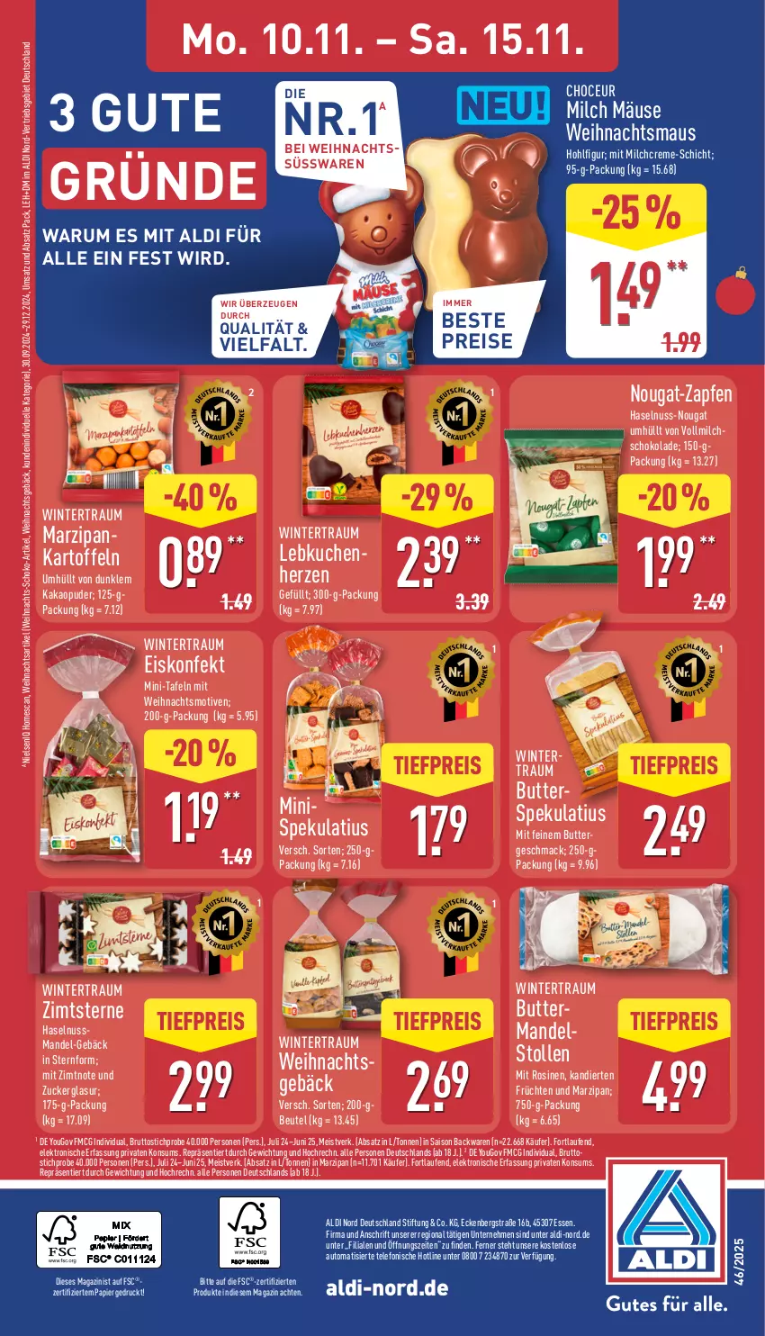 Aktueller Prospekt Aldi Nord - Von Montag - von 10.11 bis 15.11.2025 - strona 4 - produkty: aldi, auto, backwaren, beutel, brut, butter, Butterspekulatius, creme, eis, eiskonfekt, Elektro, elle, früchte, früchten, haselnuss, HP, kakao, kartoffel, kartoffeln, kuchen, Laufen, Lebkuchen, mac, magazin, mandel, marzipan, Maus, milch, Milch Mäuse, nuss, papier, reis, rum, schoko, schokolade, Stollen, süsswaren, telefon, Ti, tiefpreis, vollmilch, Yo, zucker