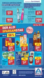 Gazetka promocyjna Aldi Nord - Von Montag - Gazetka - ważna od 15.11 do 15.11.2025 - strona 32 - produkty: aldi, auer, auto, baguette, Bau, Becher, beutel, biscotto, bresso, brut, butter, eis, eistee, Elektro, flasche, frischkäse, getränk, gewürz, gin, heinz, HP, Käse, ketchup, Laufen, lipton, lorenz, magazin, papier, Soda, tee, telefon, Ti, wasser, Yo, ZTE, zucker