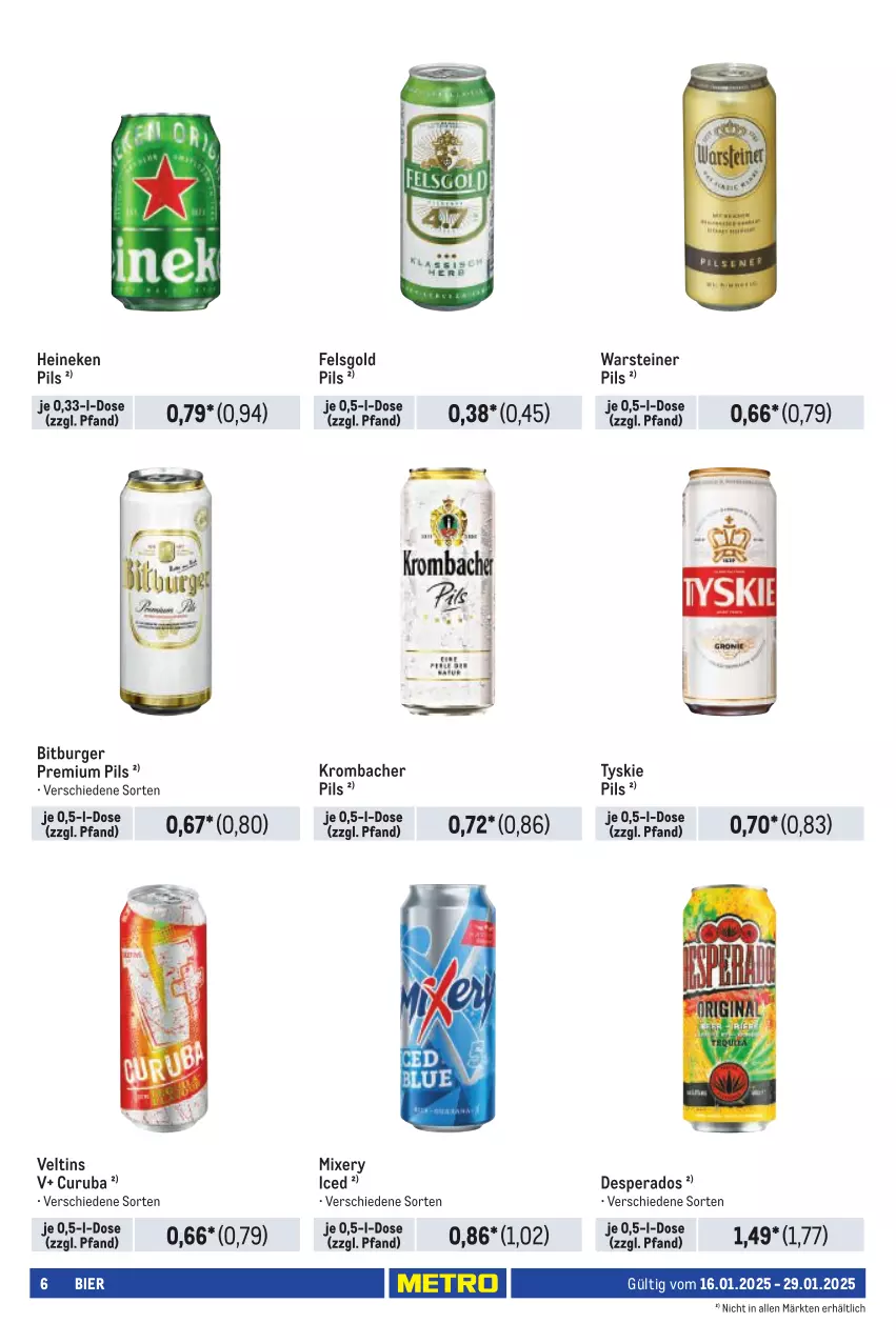 Aktueller Prospekt Metro - Händler Journal - von 16.01 bis 29.01.2025 - strona 6 - produkty: bier, bitburger, burger, desperados, heineken, krombache, krombacher, krombacher pils, Mixer, mixery, pils, premium pils, steiner, Ti, tyskie, veltins, warsteiner