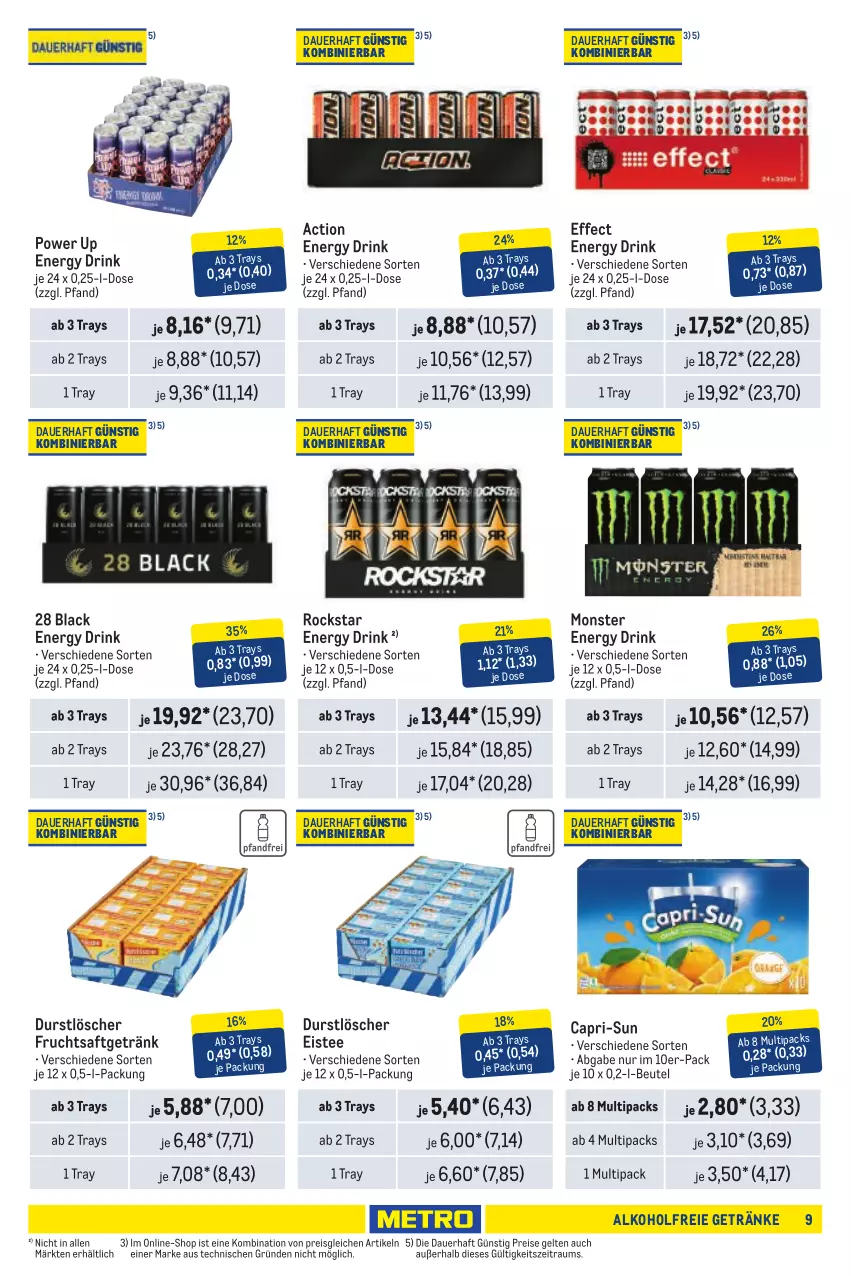 Aktueller Prospekt Metro - Händler Journal - von 16.01 bis 29.01.2025 - strona 9 - produkty: alkohol, alkoholfreie getränke, auer, beutel, Cap, capri-sun, drink, durstlöscher, Effect, eis, eistee, energy drink, frucht, fruchtsaft, fruchtsaftgetränk, getränk, getränke, lack, monster, Monster Energy, reis, Rockstar, saft, tee, Ti