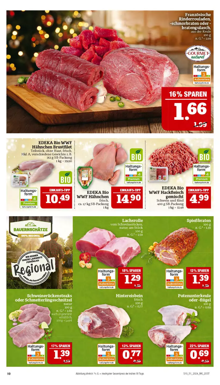 Aktueller Prospekt Marktkauf - Prospekt - von 15.12 bis 21.12.2024 - strona 10 - produkty: bio, braten, brustfilet, deka, edeka bio, eis, filet, fleisch, gulasch, hackfleisch, hackfleisch gemischt, reis, rind, rinder, Rinderroulade, rinderrouladen, rouladen, schmorbraten, schwein, schwein und rind, Ti, wein, ZTE