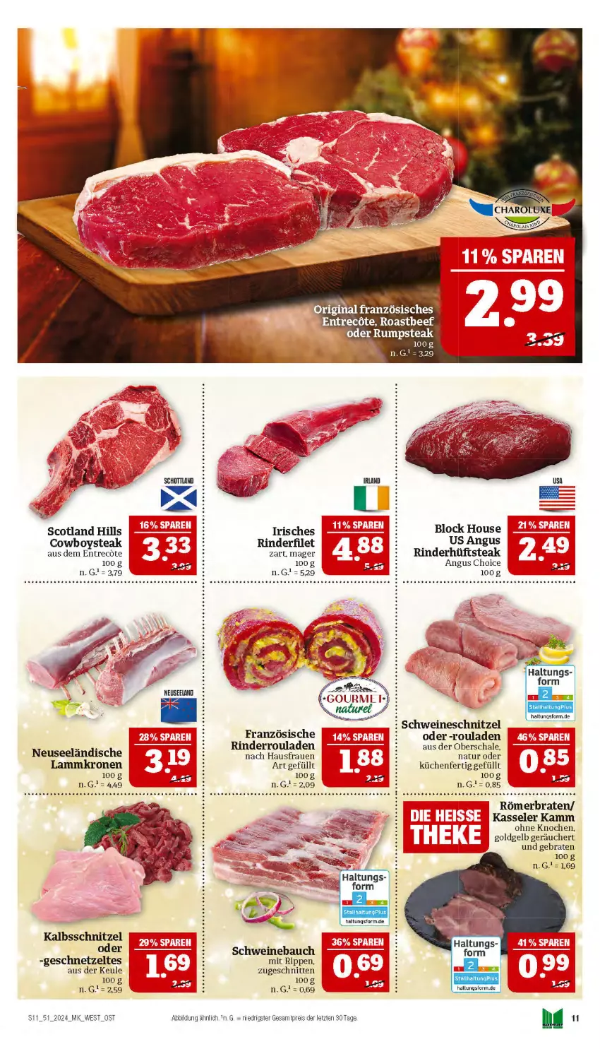 Aktueller Prospekt Marktkauf - Prospekt - von 15.12 bis 21.12.2024 - strona 11 - produkty: Bau, beef, braten, eis, elle, geschnetzeltes, kalbsschnitzel, kasseler, krone, küche, Küchen, lamm, Lammkrone, natur, reis, rind, rinder, Rinderroulade, rinderrouladen, Rippen, roastbeef, rouladen, Schal, Schale, schnitten, schnitzel, schwein, schweine, Schweinebauch, schweineschnitzel, steak, Ti, wein, weine, Zelt, ZTE