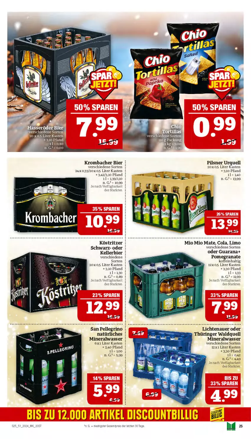 Aktueller Prospekt Marktkauf - Prospekt - von 15.12 bis 21.12.2024 - strona 25 - produkty: Alwa, auer, bier, cola, eis, elle, grana, kellerbier, köstritzer, krombache, krombacher, lichtenauer, limo, mineralwasser, Mio Mio, pils, pilsner, pilsner urquell, Rana, reis, ring, san pellegrino, Ti, wasser, ZTE