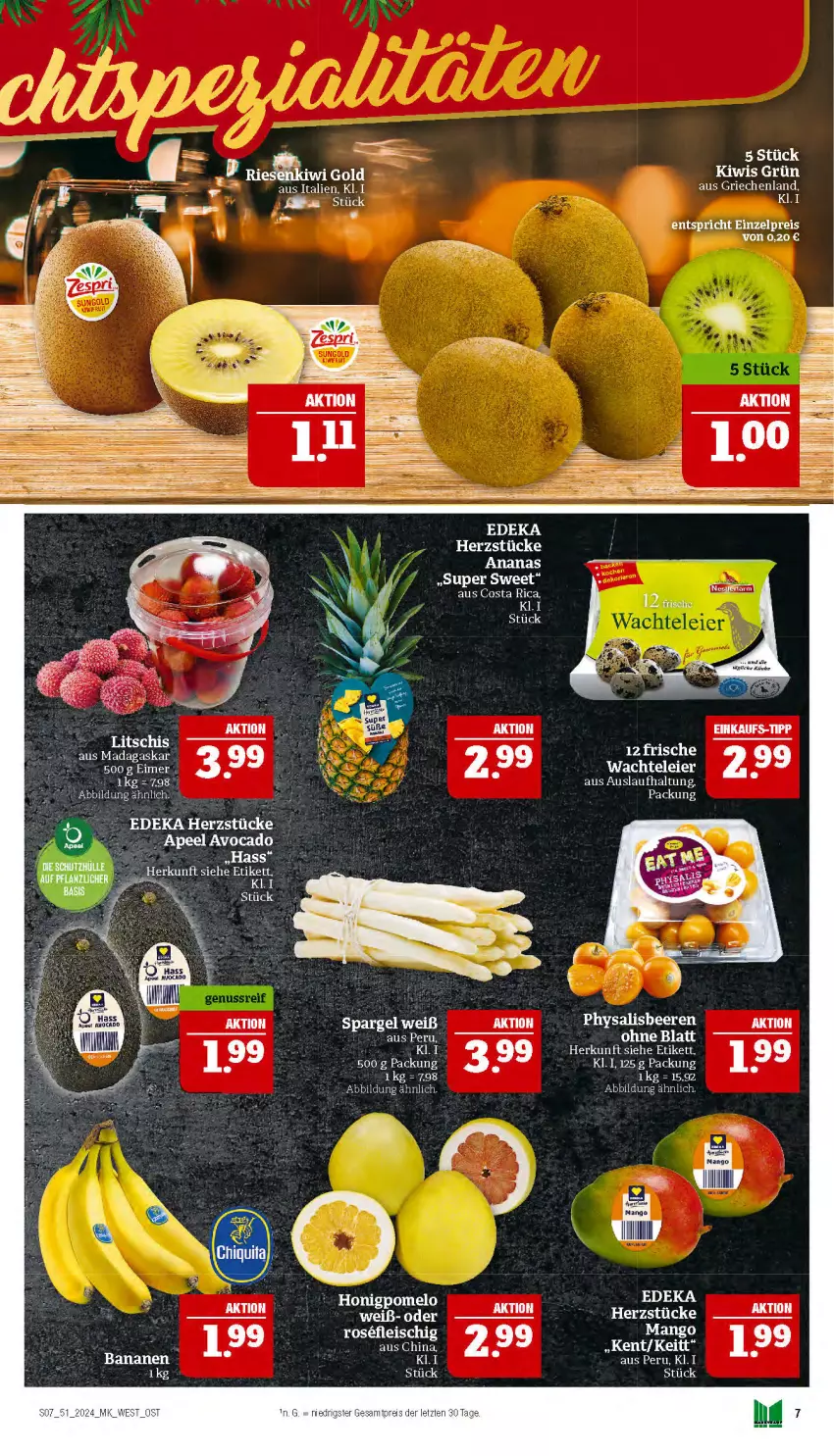 Aktueller Prospekt Marktkauf - Prospekt - von 15.12 bis 21.12.2024 - strona 7 - produkty: ananas, beere, beeren, eier, honig, Honigpomelo, kiwi, Kiwi Gold, LG, mango, Physalis, Pomelo, spargel, tee, Ti, ZTE