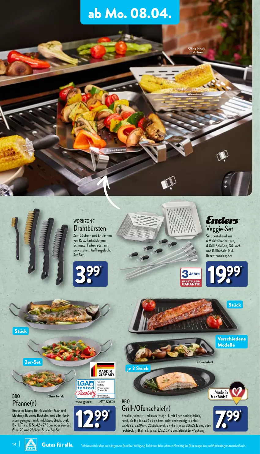 Aktueller Prospekt Aldi Nord - Von Montag - von 08.04 bis 13.04.2024 - strona 14 - produkty: backofen, backofen und, bürste, bürsten, dell, Draht, eis, Elektro, elle, Germ, gin, grill, Holz, holzkohle, korb, LG, maille, mais, Mode, Ofen, pfanne, rezept, Schal, Schale, Ti, tisch, veggie, ZTE