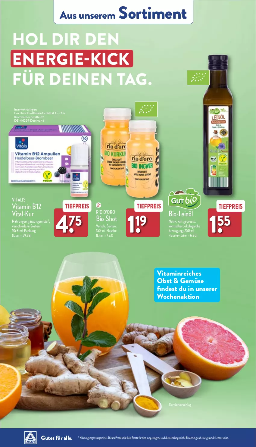 Aktueller Prospekt Aldi Nord - Von Montag - von 08.04 bis 13.04.2024 - strona 32 - produkty: aldi, angebot, angebote, bio, eis, flasche, leinöl, obst, reis, ring, Ti, tiefpreis, trolli, vita, vitalis, Vitamin B