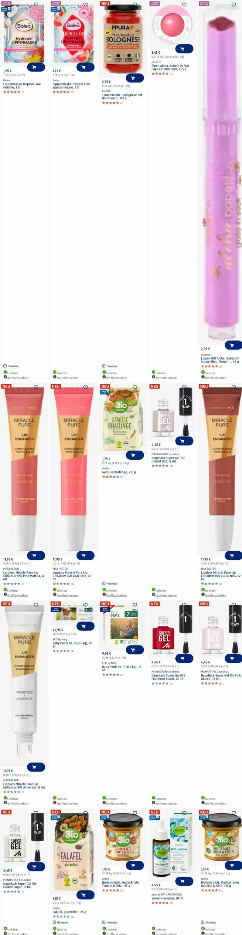 Aktueller Prospekt Dm Drogerie - Prospekte - von 16.06 bis 25.06.2025 - strona 7 - produkty: Alverde, aufstrich, bolognese, brot, brotaufstrich, eis, erde, Falafel, feta, fleisch, früchte, hyaluron, Käse, lack, Lipgloss, Lippenstift, Maske, Max Factor, melone, Nagellack, Pants, rind, rindfleisch, rum, Serum, sessel, Soße, Ti, tomate, tomaten, vita, wasser, wassermelone