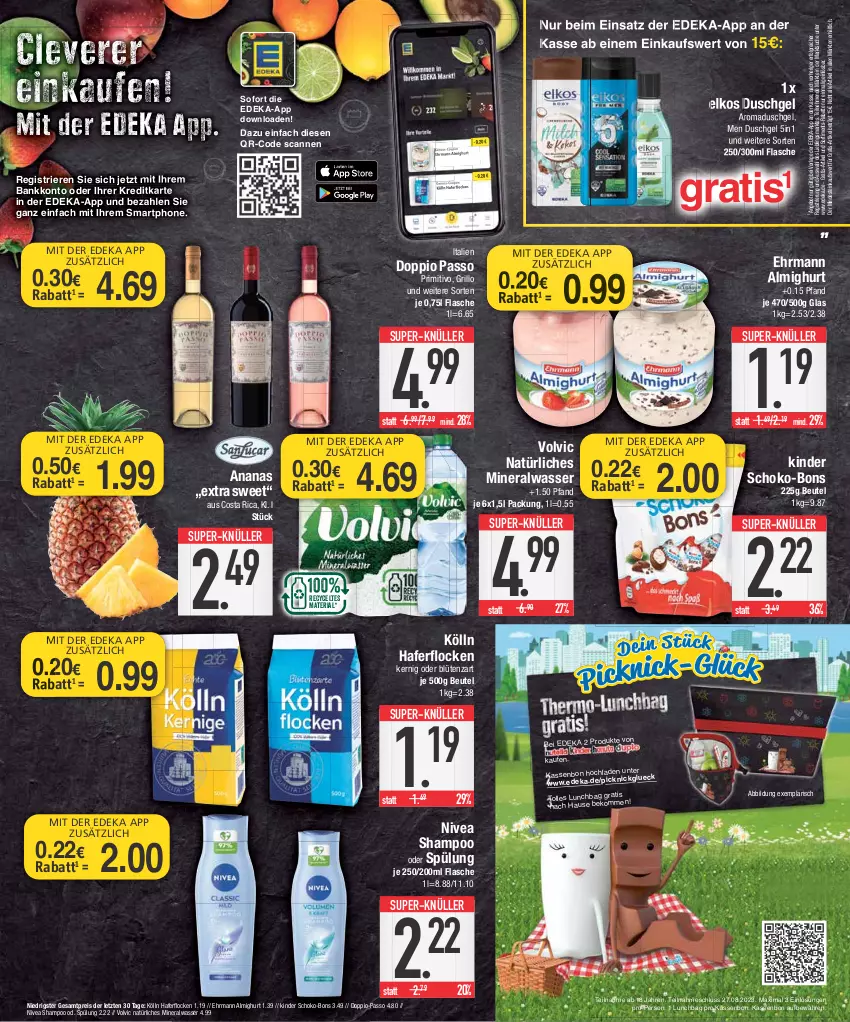 Aktueller Prospekt E Center - Angebote der Woche - von 10.07 bis 15.07.2023 - strona 11 - produkty: almighur, almighurt, Alwa, ananas, angebot, Bank, beko, beutel, Blüte, coupon, decke, Deckel, deka, doppio passo, duschgel, ehrmann, ehrmann almighurt, eis, elkos, flasche, grill, grillo, hafer, haferflocken, Kinder, kölln, LG, mineralwasser, natürliches mineralwasser, nivea, nuss, passo, primitivo, reis, Ria, schoko, schoko-bons, shampoo, shampoo oder spülung, smartphone, spülung, super-knüller, Ti, volvic, volvic natürliches, wasser, ZTE