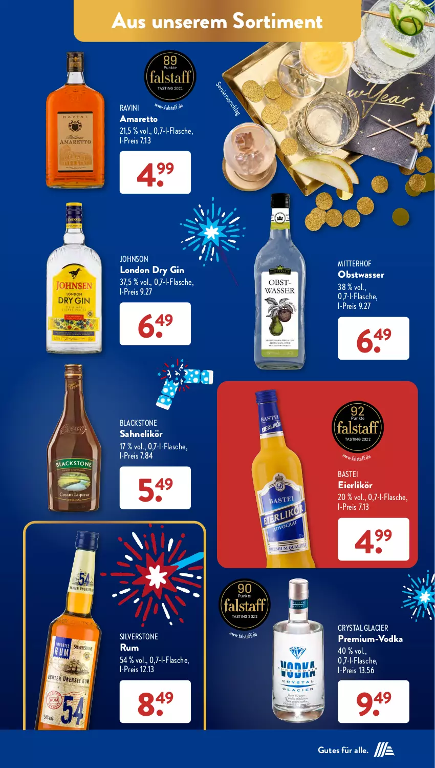 Aktueller Prospekt AldiSud - IN ZWEI WOCHEN - von 27.12 bis 30.12.2023 - strona 36 - produkty: Amaretto, asti, dry gin, eier, eierlikör, eis, flasche, gin, lack, likör, london dry, london dry gin, obst, reis, rum, sahne, Ti, vodka, wasser