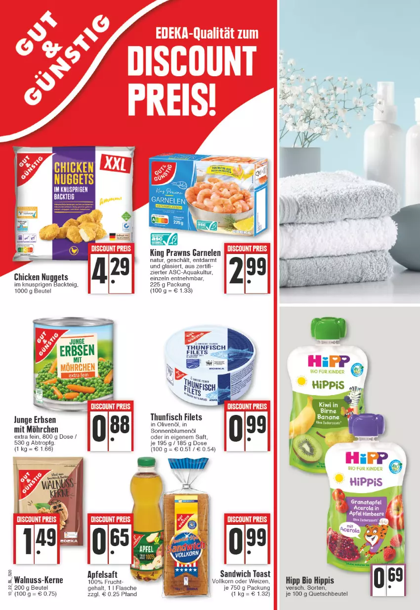 Aktueller Prospekt Edeka - Angebote der Woche - von 07.03 bis 12.03.2022 - strona 20 - produkty: apfel, apfelsaft, aqua, beutel, bio, blume, blumen, blumenöl, chicken nuggets, filet, filets, fisch, flasche, frucht, garnelen, hipp, in olivenöl, korn, natur, nuggets, nuss, olive, oliven, olivenöl, prawns, quetschbeutel, saft, sandwich, sonnenblume, sonnenblumen, sonnenblumenöl, thunfisch, thunfisch filets, Ti, toast, walnuss