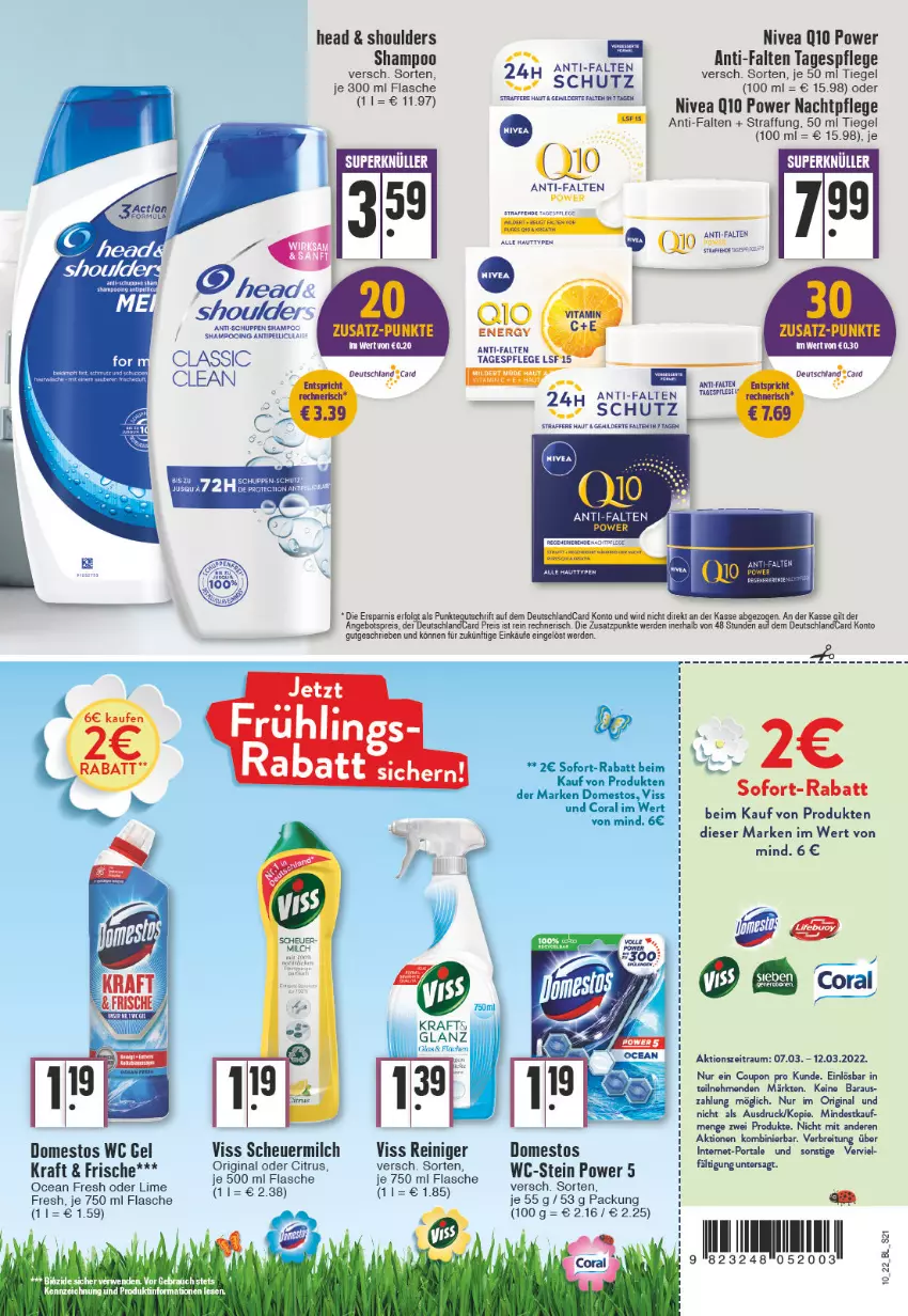 Aktueller Prospekt Edeka - Angebote der Woche - von 07.03 bis 12.03.2022 - strona 21 - produkty: angebot, angebotspreis, Brei, citrus, Coral, coupon, domestos, eis, erde, flasche, gin, Heu, kraft, LG, milch, nachtpflege, nivea, Rauch, reiniger, reis, rwe, scheuermilch, shampoo, sofort-rabatt, Tagespflege, Ti