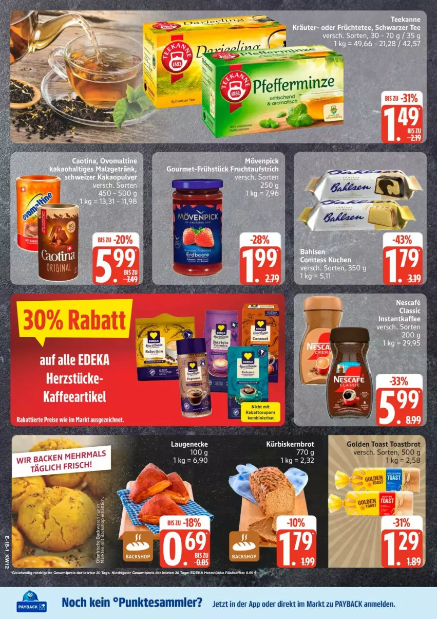 Aktueller Prospekt Edeka - Prospekte - von 16.03 bis 21.03.2026 - strona 22 - produkty: brot, coupon, coupons, deka, eis, golden toast, kaffee, Laugeneck, minze, payback, pfeffer, pfefferminze, reis, röstkaffee, tesa, Ti, toast, Toastbrot, ZTE