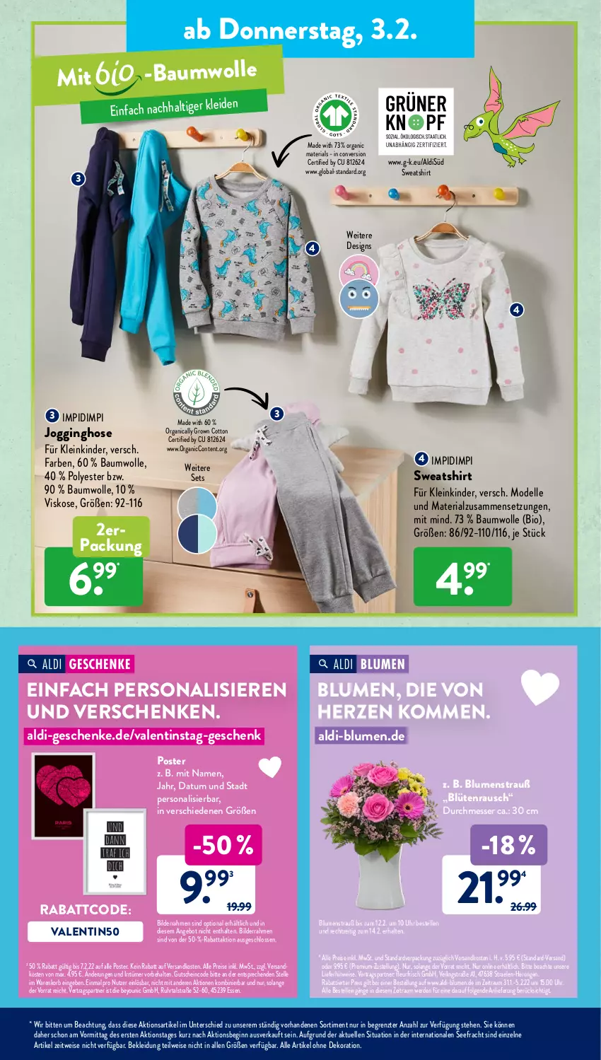 Aktueller Prospekt AldiSud - ALDI Aktuell - von 31.01 bis 05.02.2022 - strona 27 - produkty: aldi, alle artikel ohne dekoration, angebot, Bau, baumwolle, bilderrahmen, bio, blume, blumen, Blumenstrauß, Blüte, dekoration, dell, eis, elle, erde, gin, gutschein, hero, hose, Jogginghose, Kinder, kleid, Kleidung, korb, LG, messer, Mode, ndk, Persona, reis, Ria, shirt, Sweatshirt, Ti, uhr, wolle, Yo, ZTE