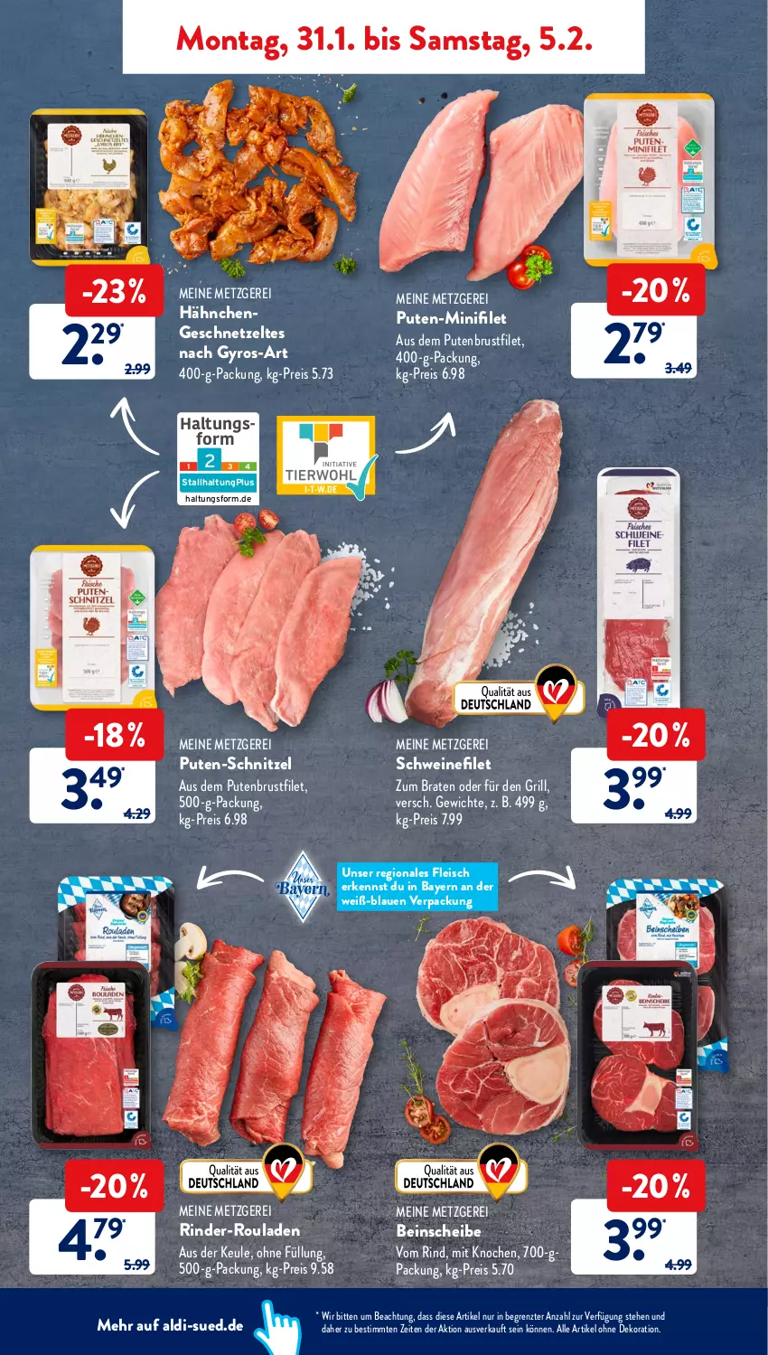 Aktueller Prospekt AldiSud - ALDI Aktuell - von 31.01 bis 05.02.2022 - strona 4 - produkty: aldi, alle artikel ohne dekoration, braten, brustfilet, dekoration, eis, filet, fleisch, geschnetzeltes, grill, gyros, Hähnchengeschnetzeltes, pute, putenbrust, putenbrustfilet, reis, rind, rinder, rinder-rouladen, rouladen, schnitzel, schwein, schweine, schweinefilet, Ti, wein, weine, Zelt, ZTE