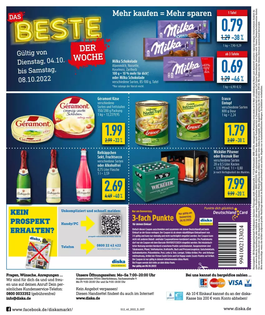 Aktueller Prospekt Diska - Prospekte - von 04.10 bis 08.10.2022 - strona 12 - produkty: angebot, angebote, Astra, bier, buch, coupon, deka, eis, ente, erasco, erde, flasche, frucht, guthabenkarte, gutschein, kraft, pils, pilsener, ring, sac, schoko, sekt, Tchibo, telefon, Ti, uhr, WICK, Yo