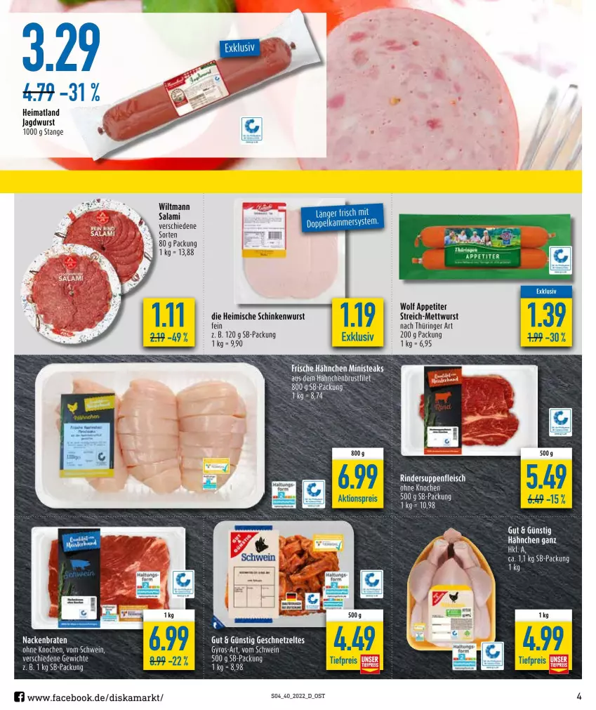 Aktueller Prospekt Diska - Prospekte - von 04.10 bis 08.10.2022 - strona 4 - produkty: braten, eis, jagdwurst, Mett, mettwurst, reis, ring, schinken, schinkenwurst, schwein, steak, steaks, Ti, tiefpreis, wein, wurst