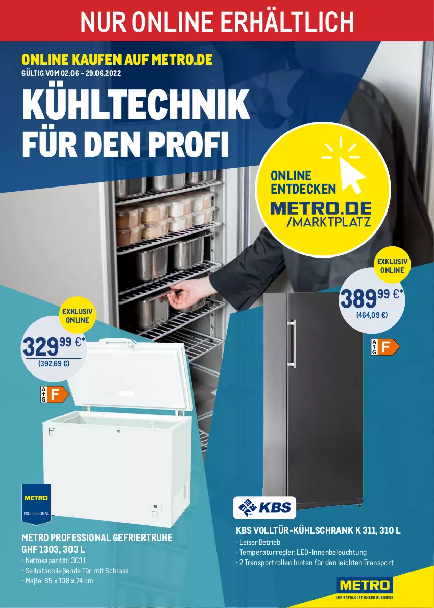 Aktueller Prospekt Metro - ONLINE-MARKTPLATZ - von 02.06 bis 29.06.2022 - strona 1 - produkty: beleuchtung, decke, eis, kühlschrank, Metro, Schrank, Sport, Ti