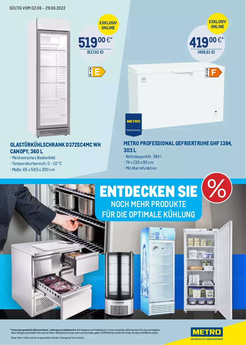 Aktueller Prospekt Metro - ONLINE-MARKTPLATZ - von 02.06 bis 29.06.2022 - strona 3 - produkty: angebot, angebote, decke, eis, Glastür, ilag, kühlschrank, Metro, ndk, reis, Ria, rwe, Schrank, Ti, versandkostenfrei