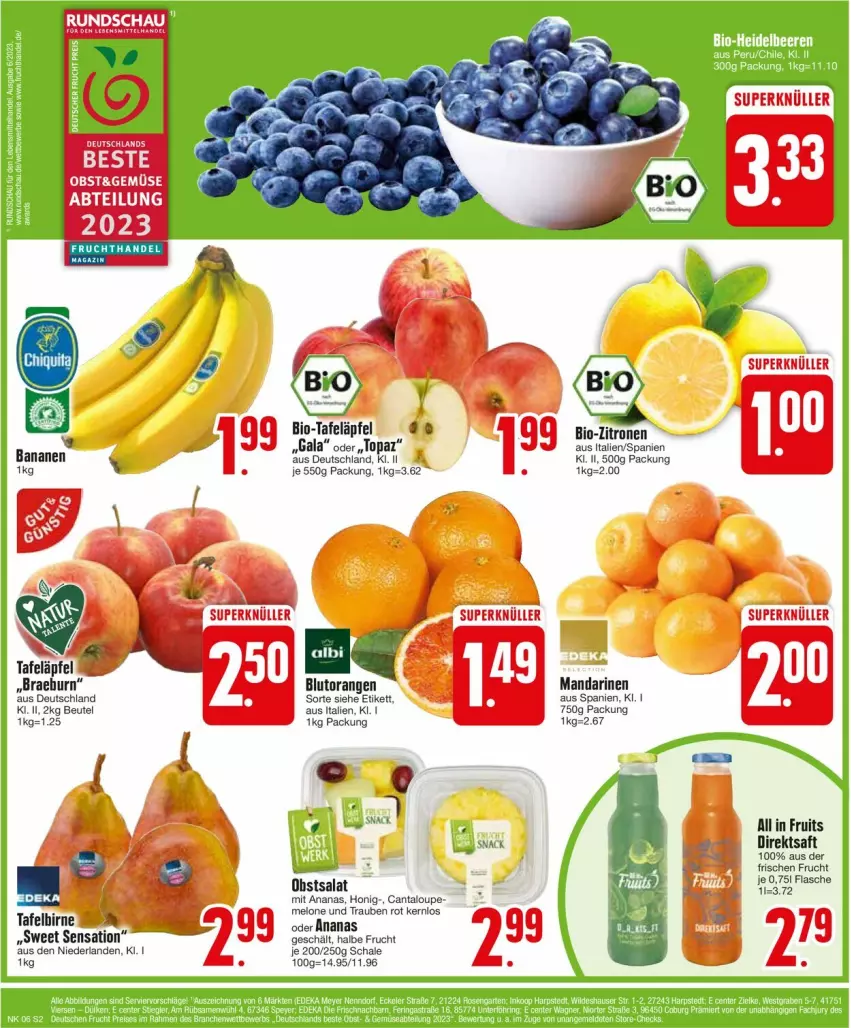 Aktueller Prospekt Edeka - Prospekte - von 05.02 bis 10.02.2024 - strona 2 - produkty: Abtei, ananas, beutel, bio, Blutorange, direktsaft, flasche, frucht, honig, mandarine, mandarinen, melone, obst, orange, orangen, saft, salat, Schal, Schale, tafeläpfel, Ti, trauben