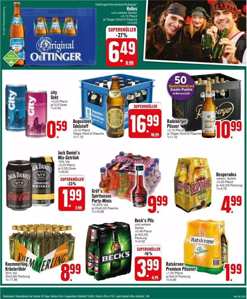 Aktueller Prospekt Edeka - Prospekte - von 05.02 bis 10.02.2024 - strona 23 - produkty: beck's, desperados, flasche, getränk, jack daniel, Jack Daniel’s, kräuter, kräuterlikör, krone, likör, pils, pilsener, premium pils, sekt, spirituosen