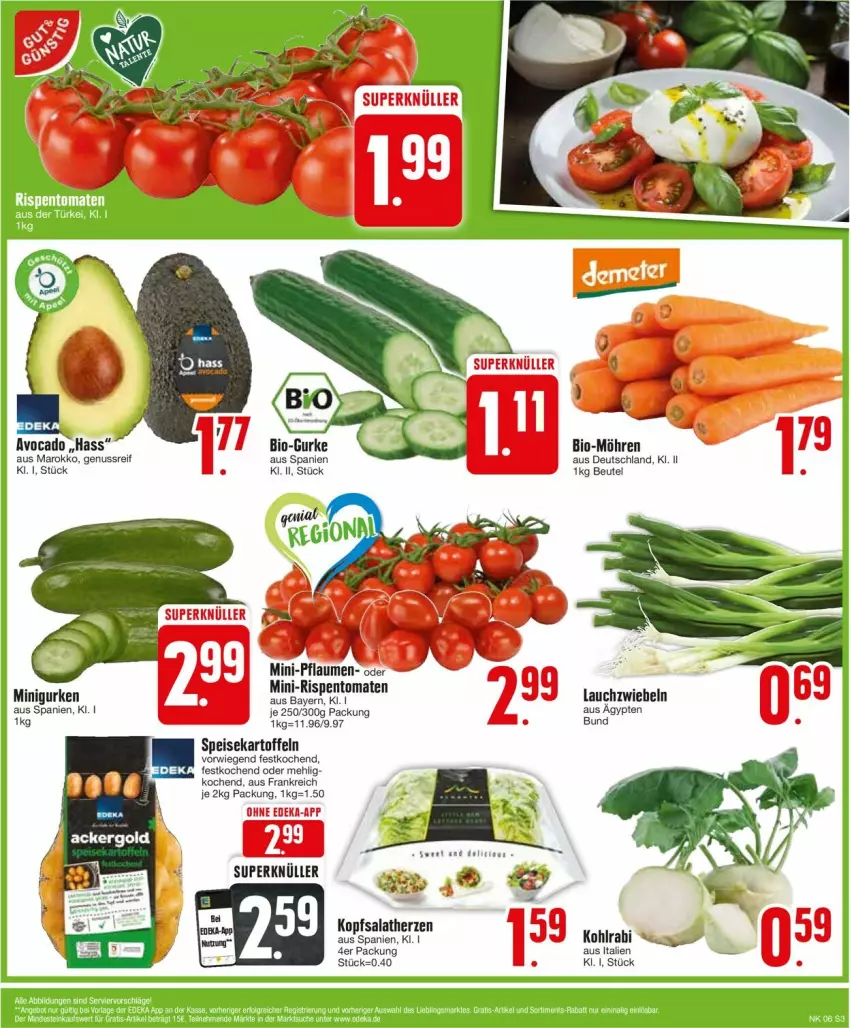 Aktueller Prospekt Edeka - Prospekte - von 05.02 bis 10.02.2024 - strona 3 - produkty: avocado, beutel, bio, deka, eis, gurke, gurken, kartoffel, kartoffeln, Lauchzwiebel, lauchzwiebeln, mehl, möhren, nuss, speisekartoffeln, zwiebel, zwiebeln