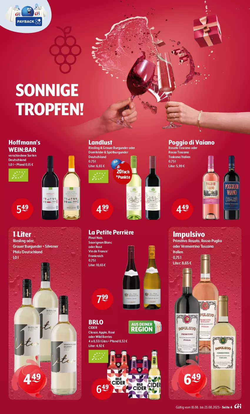 Aktueller Prospekt Getraenke Hoffmann - Prospekte - von 18.08 bis 23.08.2025 - strona 4 - produkty: Apple, auer, BRLO, burgunder, cider, dornfelder, grauer burgunder, Pinot, pinot noir, primitivo, riesling, rosato, sauvignon, sauvignon blanc, silvaner, spätburgunder, Ti, vin de france, wein, Wild