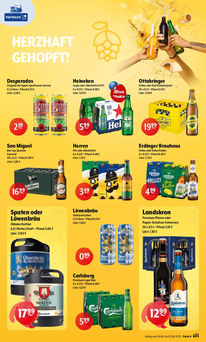 Aktueller Prospekt Getraenke Hoffmann - Prospekte - von 18.08 bis 23.08.2025 - strona 6 - produkty: alkohol, bier, carlsberg, desperados, elle, erdinger, gin, heineken, natur, natur radler, Ottakringer, pils, pilsner, premium pils, radler, ring, Spaten, spirituosen, Ti