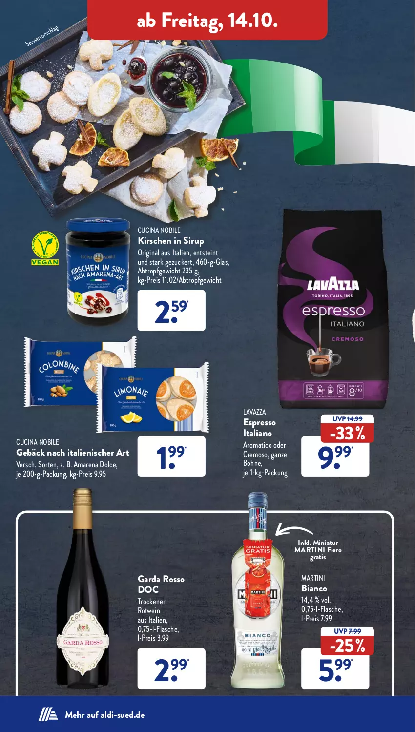 Aktueller Prospekt AldiSud - NÄCHSTE WOCHE - von 10.10 bis 15.10.2022 - strona 34 - produkty: aldi, bohne, cin, eis, espresso, flasche, gin, kirsch, kirsche, kirschen, lavazza, martini, reis, rotwein, sirup, Ti, wein, zucker