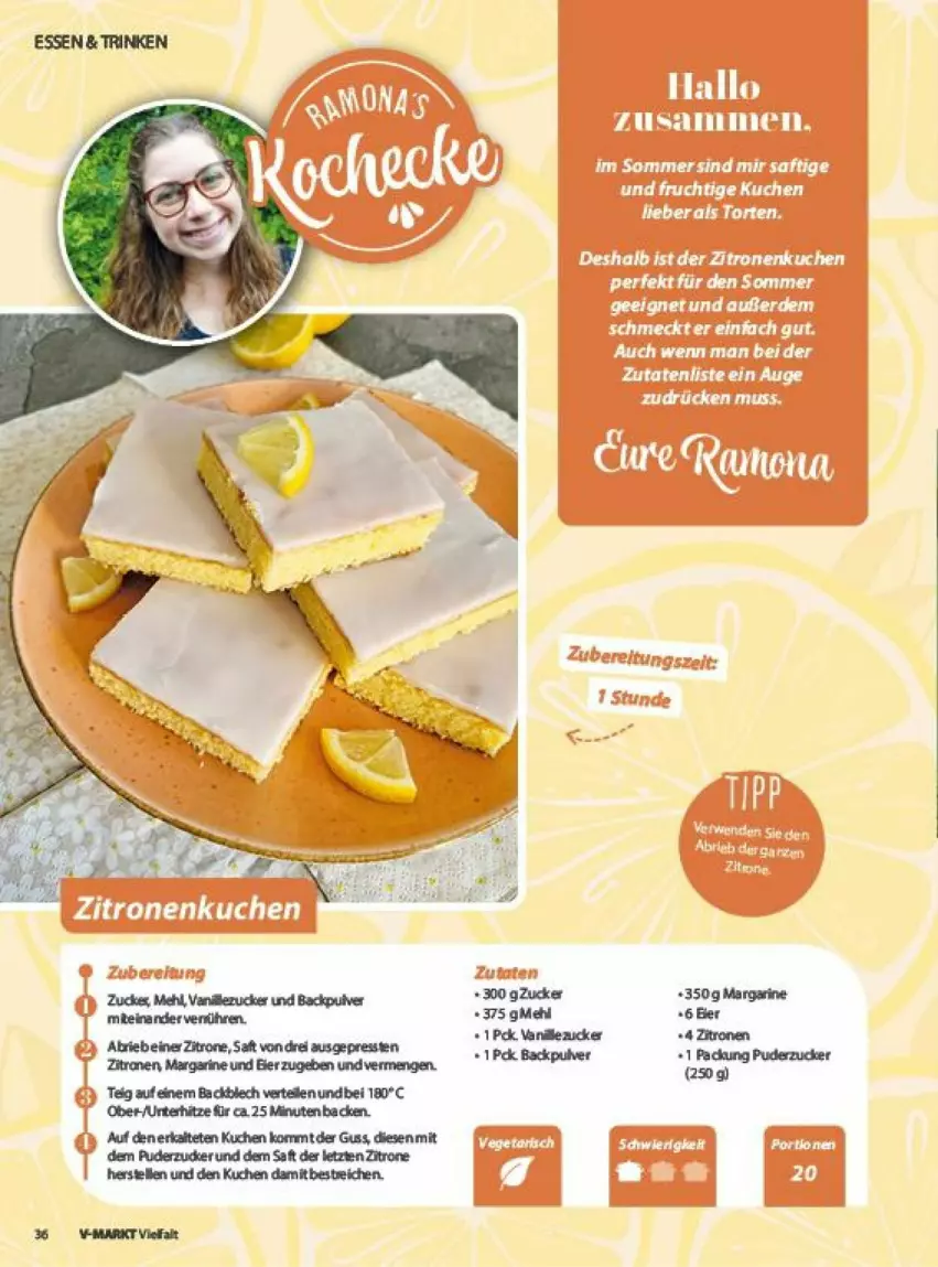 Aktueller Prospekt Vmarkt - Prospekte - von 12.06 bis 26.06.2024 - strona 36 - produkty: brie, eier, elle, kuchen, margarine, mehl, saft, zitrone, zitronen, ZTE, zucker