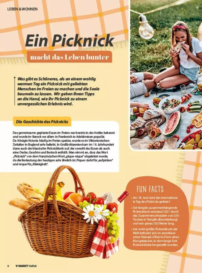 Aktueller Prospekt Vmarkt - Prospekte - von 12.06 bis 26.06.2024 - strona 6 - produkty: Bau, besteck, decke, eis, geschirr, gin, Heu, korb, mac, Picknickkorb, reis, Ria, Ti