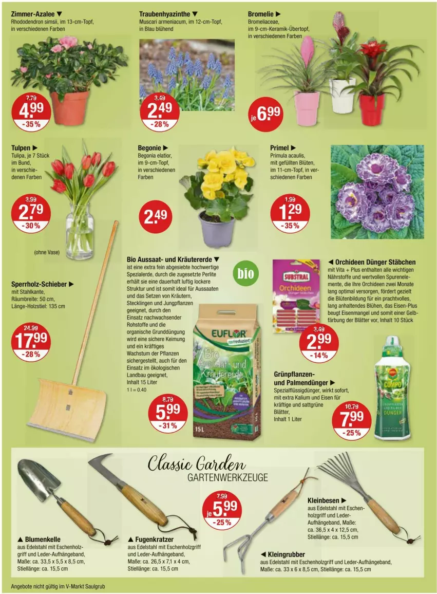 Aktueller Prospekt Vmarkt - Prospekte - von 25.01 bis 31.01.2024 - strona 16 - produkty: angebot, angebote, auer, Bau, Begonia, Begonie, bio, blume, blumen, Blüte, Brei, Bromelie, dünger, edelstahl, eis, elle, ente, erde, flüssigdünger, Grünpflanzen, Holz, im 9-cm-topf, kräuter, kräutern, LG, orchidee, orchideen, pflanze, pflanzen, sim, Spezi, Ti, topf, trauben, tulip, übertopf, vita, ZTE