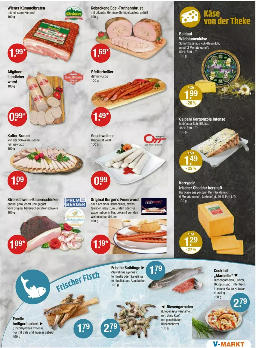 Aktueller Prospekt Vmarkt - Prospekte - von 25.01 bis 31.01.2024 - strona 3 - produkty: aqua, auer, Bau, Bauer, Bauernschinken, blume, blumen, braten, bratwurst, burger, cheddar, cocktail, debrecziner, dressing, elle, fisch, forelle, galbani, garnelen, geback, Geflügel, gewürz, gin, gorgonzola, grill, halbfester schnittkäse, Heu, heumilch, ideal zum braten, intenso, Käse, kerrygold, kräuter, LG, mars, milch, pastete, pfeffer, Pfefferbeißer, rel, riesengarnelen, Saibling, salz, schinken, schnittkäse, schwein, schweine, Ti, truthahn, wasser, wein, weine, wiener, Wild, Wildblumenkäse, wolle, wurst, ZTE