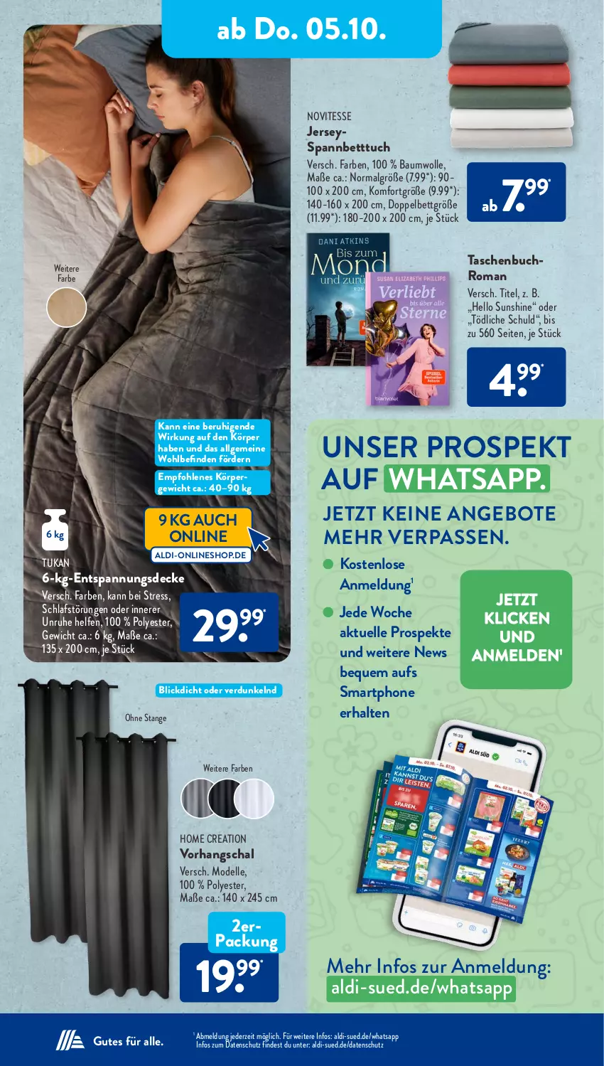 Aktueller Prospekt AldiSud - IN ZWEI WOCHEN - von 02.10 bis 07.10.2023 - strona 12 - produkty: aldi, angebot, angebote, Bau, baumwolle, bett, Betttuch, buch, decke, dell, elle, LG, Mode, Schal, smartphone, spannbetttuch, sunshine, Tasche, taschen, Taschenbuch, Ti, tuc, wolle