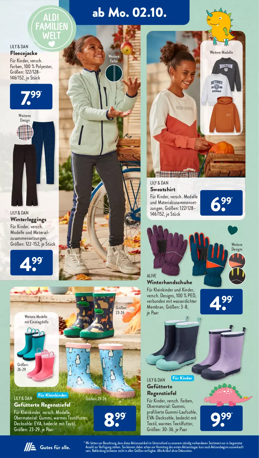 Aktueller Prospekt AldiSud - IN ZWEI WOCHEN - von 02.10 bis 07.10.2023 - strona 8 - produkty: alle artikel ohne dekoration, decksohle, dekoration, dell, eis, elle, Fleecejacke, gin, handschuhe, Jacke, Kinder, kleid, Kleidung, leggings, Mode, Ria, schuhe, shirt, Sweatshirt, Ti, wasser, ZTE