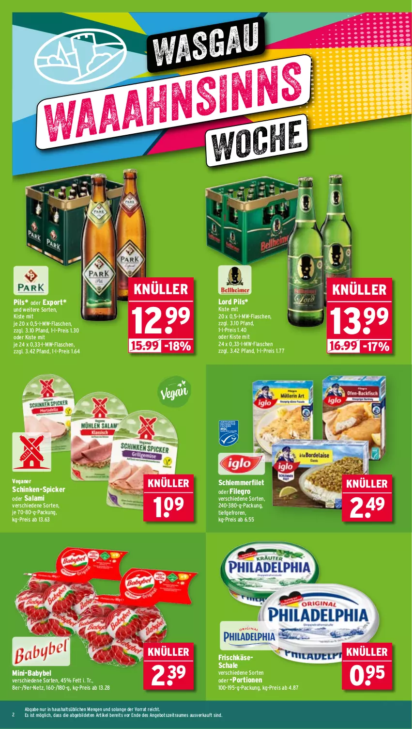 Aktueller Prospekt Wasgau - von 29.09 bis 04.10.2025 - strona 2 - produkty: angebot, babybel, eis, filegro, filet, flasche, frischkäse, Käse, mw-flasche, pils, reis, salami, Schal, Schale, schinken, Ti