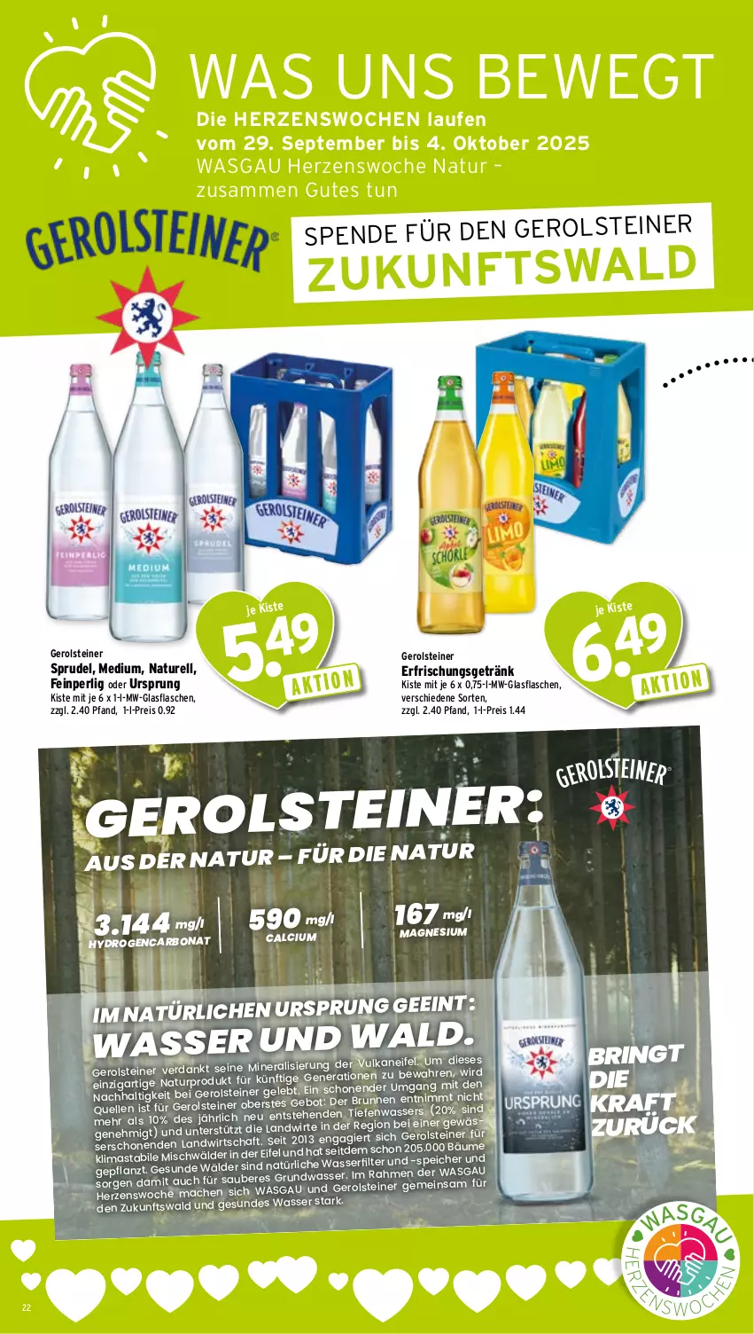 Aktueller Prospekt Wasgau - von 29.09 bis 04.10.2025 - strona 22 - produkty: Bona, Calcium, eis, elle, erfrischungsgetränk, flasche, gerolsteine, gerolsteiner, getränk, glasflasche, kraft, Laufen, mac, magnesium, natur, reis, rel, ring, Sprudel, steiner, Ti, wasser, wasserfilter