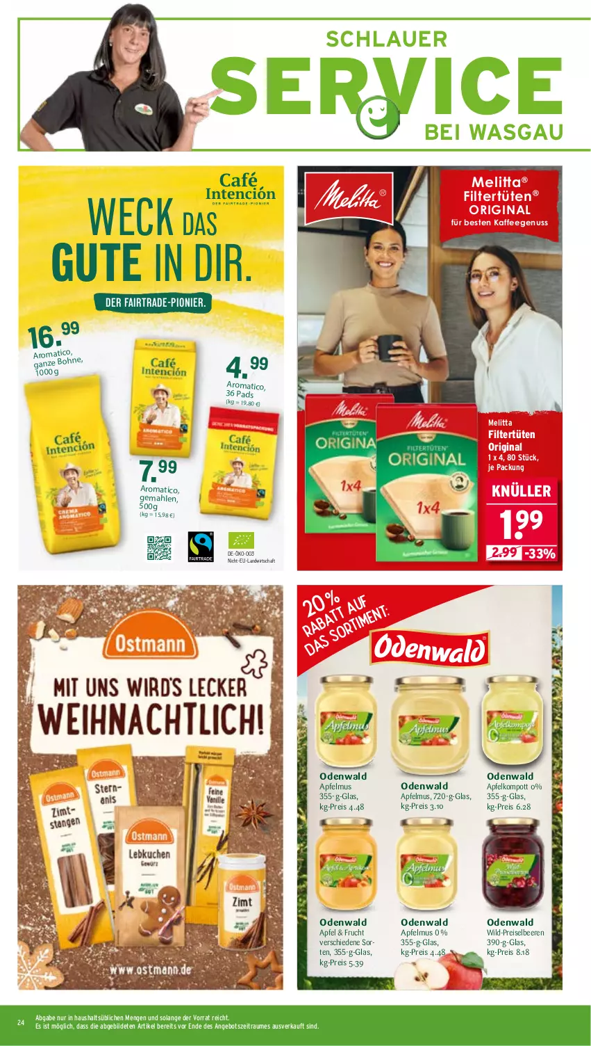 Aktueller Prospekt Wasgau - von 29.09 bis 04.10.2025 - strona 24 - produkty: angebot, apfel, apfelmus, auer, beere, beeren, eis, frucht, gin, kaffee, kaffeegenuss, melitta, nuss, odenwald, reis, Ti, Tüte, weck, Wild