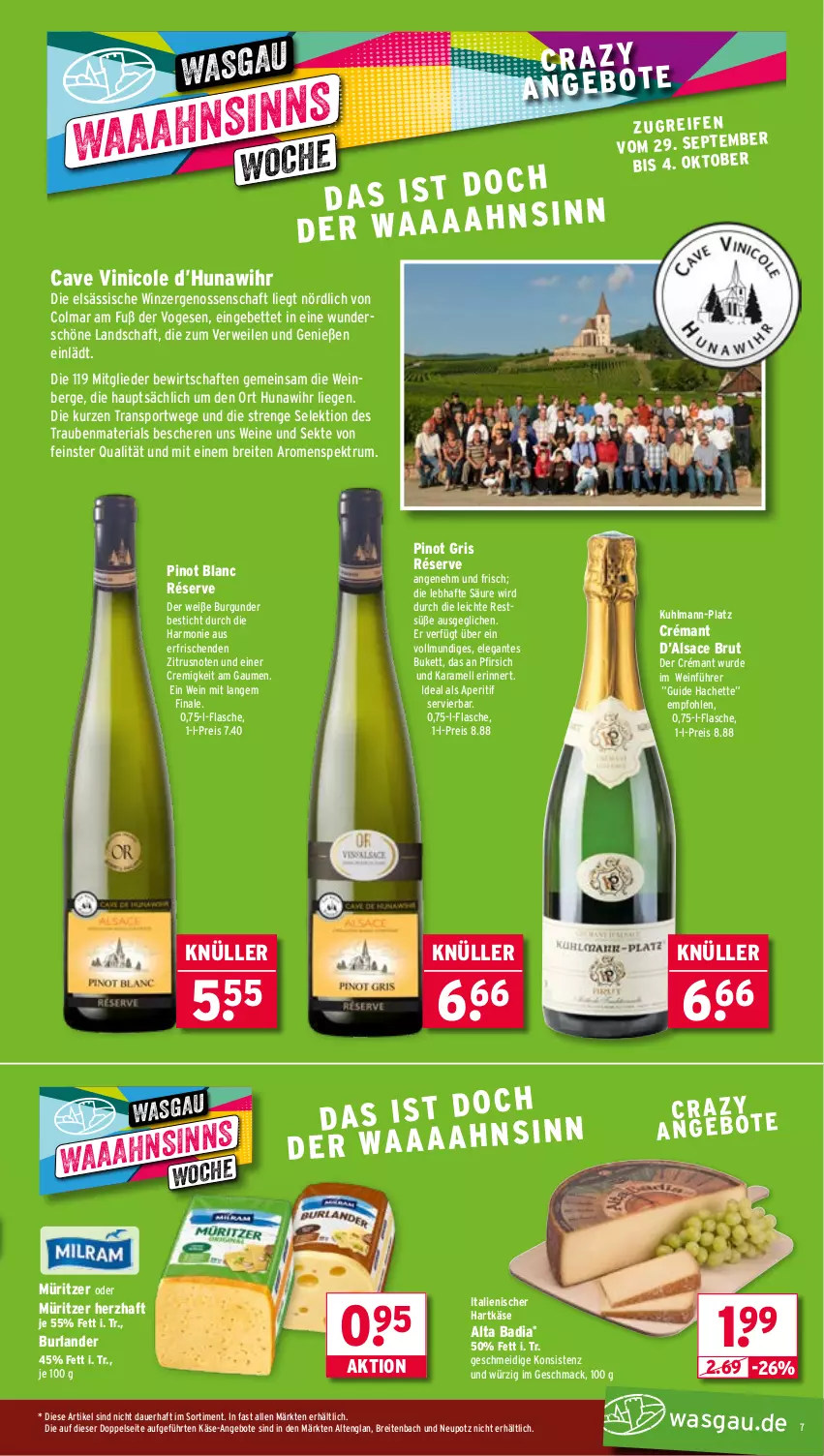 Aktueller Prospekt Wasgau - von 29.09 bis 04.10.2025 - strona 7 - produkty: angebot, angebote, aperitif, auer, Bad, bett, Brei, brut, burgunder, burlander, eis, flasche, hartkäse, italienischer hartkäse, karamell, Käse, Liege, mac, pfirsich, Pinot, reis, Ria, rum, rwe, sac, Schere, sekt, Spektrum, Sport, Ti, trauben, wein, weine