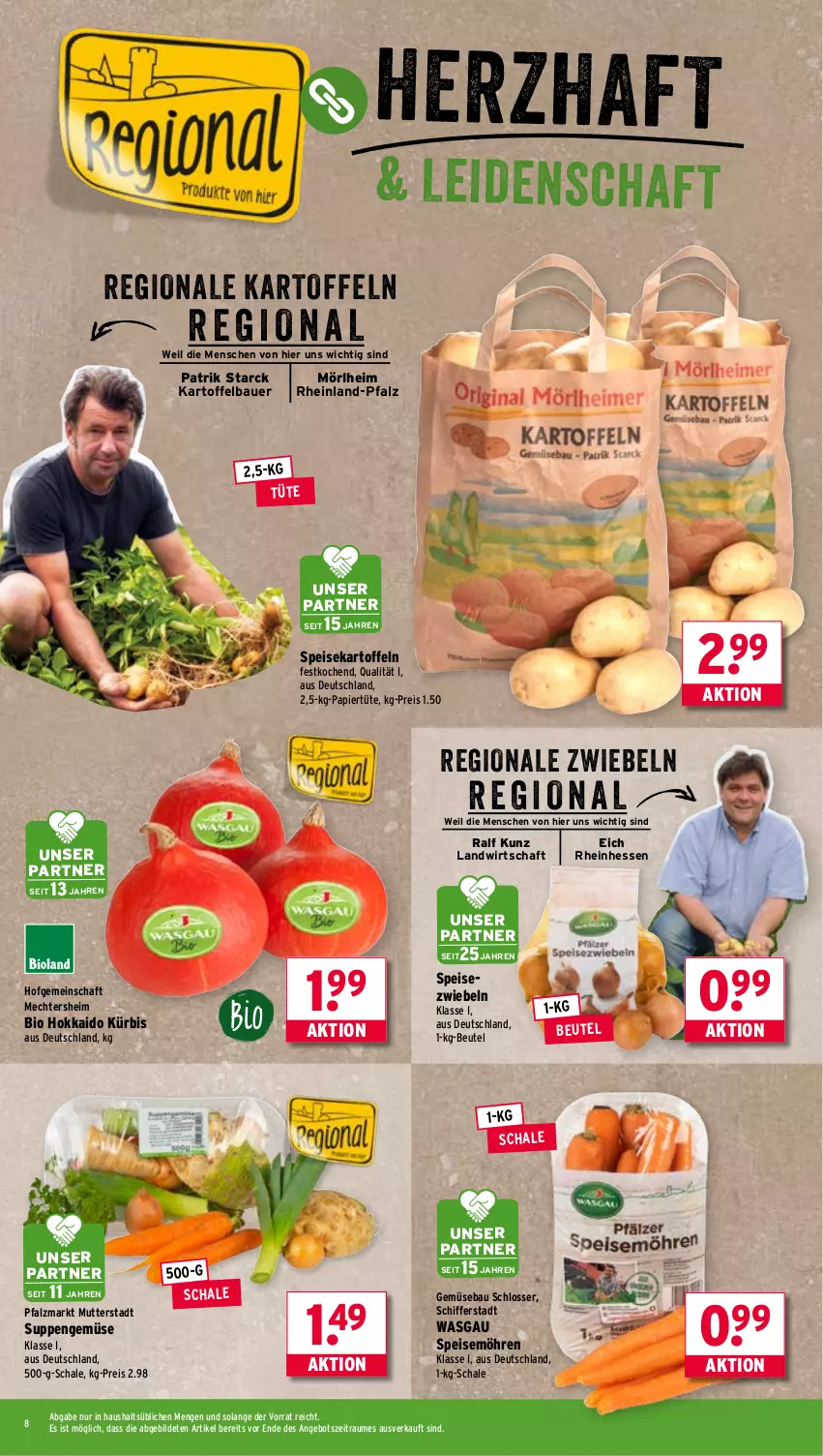 Aktueller Prospekt Wasgau - von 29.09 bis 04.10.2025 - strona 8 - produkty: angebot, auer, Bau, Bauer, beutel, bio, eis, kartoffel, kartoffeln, Kürbis, möhren, papier, Papiertüte, reis, Schal, Schale, speisekartoffeln, speisemöhren, Speisezwiebeln, suppe, suppen, Ti, Tüte, zwiebel, zwiebeln
