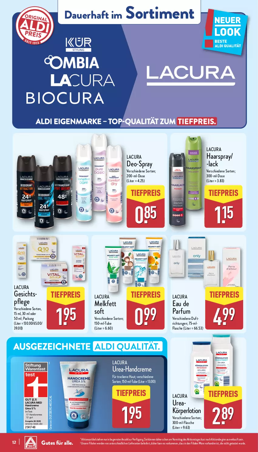 Aktueller Prospekt Aldi Nord - Von Montag - von 03.03 bis 08.03.2025 - strona 12 - produkty: aldi, auer, creme, deo, Eau de parfum, eis, erde, flasche, gin, haarspray, handcreme, Körperlotion, lack, Lotion, parfum, reis, Ti, tiefpreis, ZTE