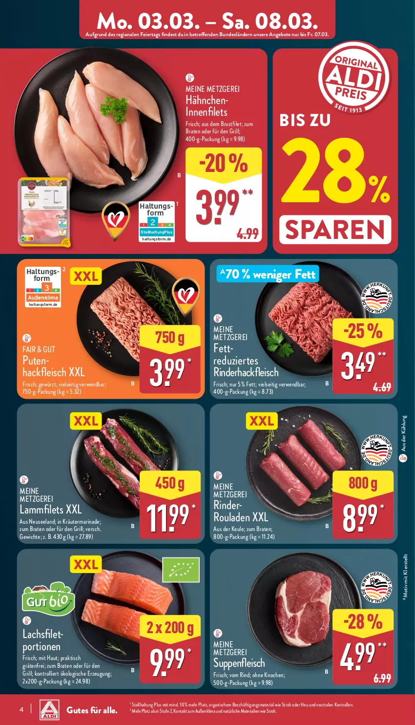 Aktueller Prospekt Aldi Nord - Von Montag - von 03.03 bis 08.03.2025 - strona 4 - produkty: angebot, angebote, braten, brustfilet, eier, eis, Elan, filet, filets, fleisch, gewürz, grill, hackfleisch, Heu, kräuter, lachs, lamm, Lammfilets, marinade, pute, Putenhackfleisch, Ria, rind, rinder, rinderhackfleisch, Rinderroulade, rinderrouladen, rouladen, rwe, suppe, suppen, suppenfleisch, Ti, tisch, trolli