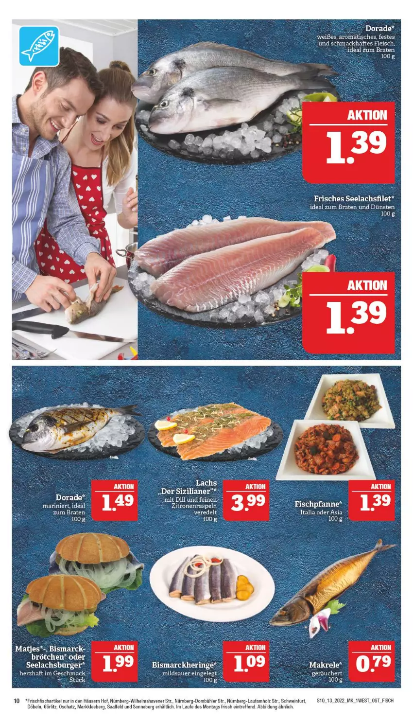 Aktueller Prospekt Marktkauf - Prospekt - von 27.03 bis 02.04.2022 - strona 10 - produkty: auer, braten, brötchen, burger, eis, filet, fisch, fleisch, frischfisch, Holz, ideal zum braten, lachs, lachsfilet, mac, schwein, seelachsfilet, Ti, tisch, wein